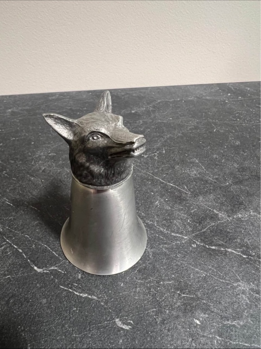 Vintage Fox Head Pewter Jigger - Silver Decorative Accent